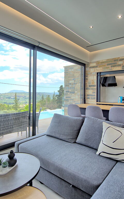 Villa Kallos: Cuisine, Salle à manger, Salon