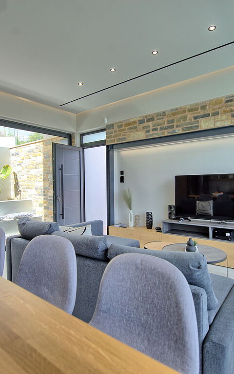 Villa Kallos: Cuisine, Salle à manger, Salon